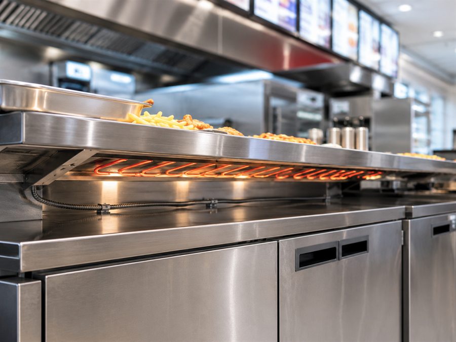 Cocina industrial profesional de acero inoxidable.