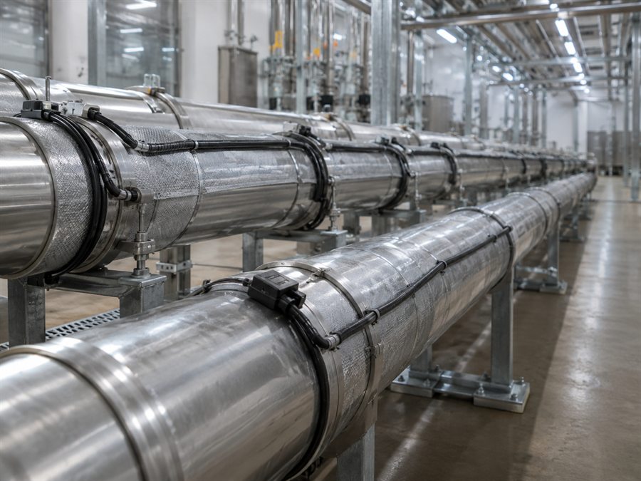 Tuberías industriales con aislamiento térmico.
