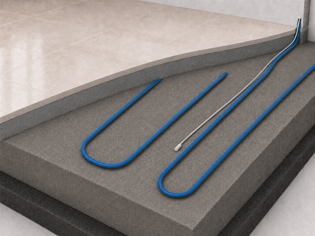 Corte construtivo do sistema AISEN FLOOR sob o revestimento